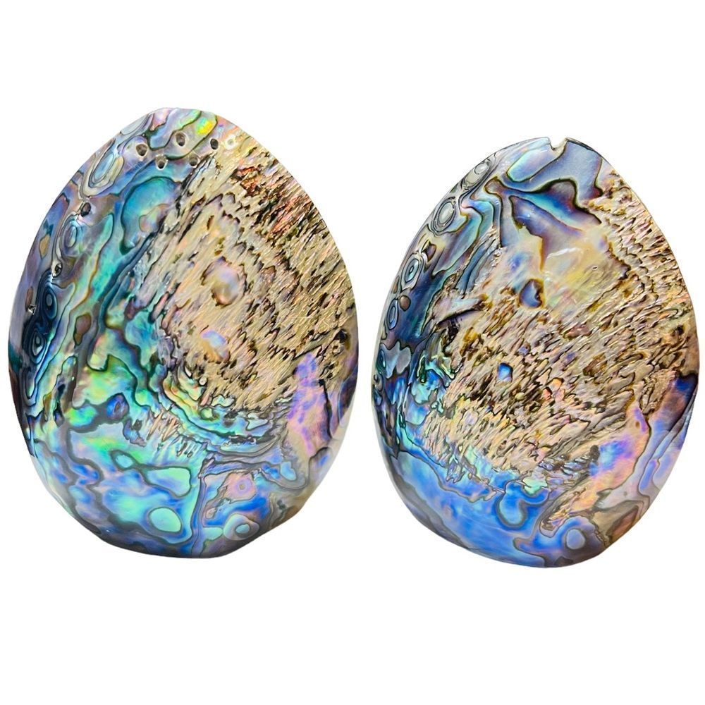 Vintage Abalone Salt / Pepper Shakers Paua Shell Shaker Set 70’s Iridescent 3.25